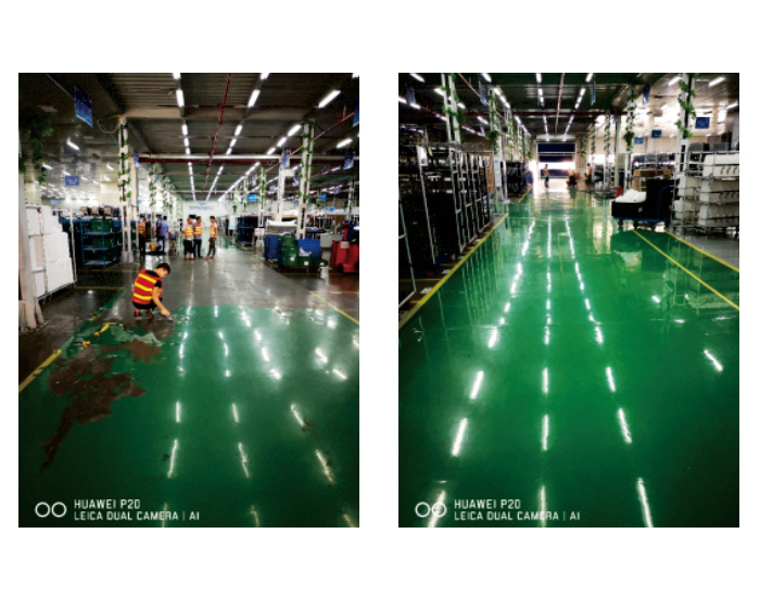 環(huán)氧地坪表層脫落，采用ADS-08背水壓反滲漏防霉涂料做地面處理后，完美修復